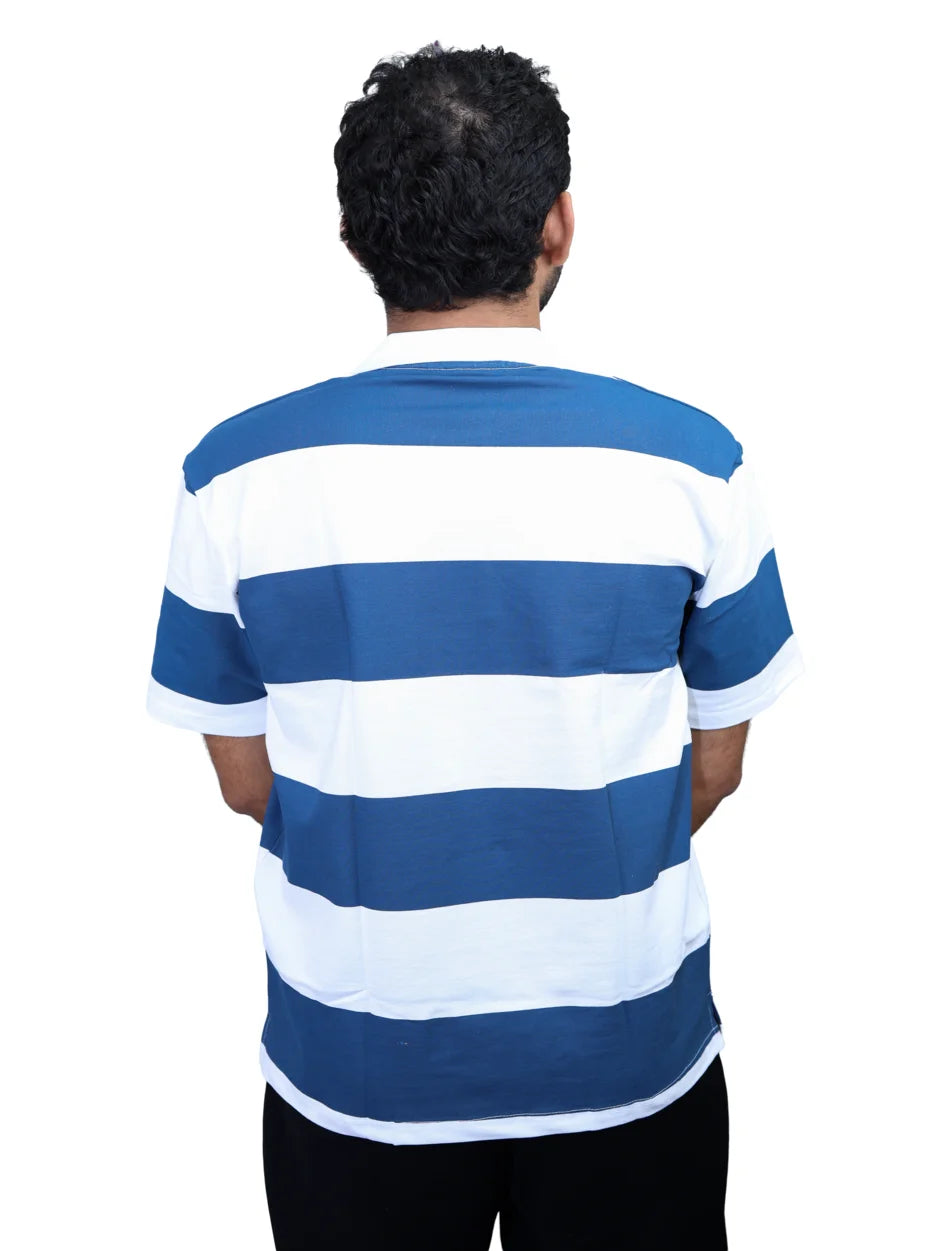 IndiThrob Classic Striped Polo T-Shirt styled on a male model