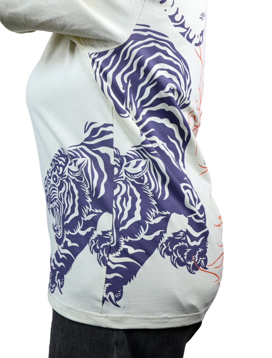 IndiThrob Tiger cream oversized T-shirt lifestyle fit view