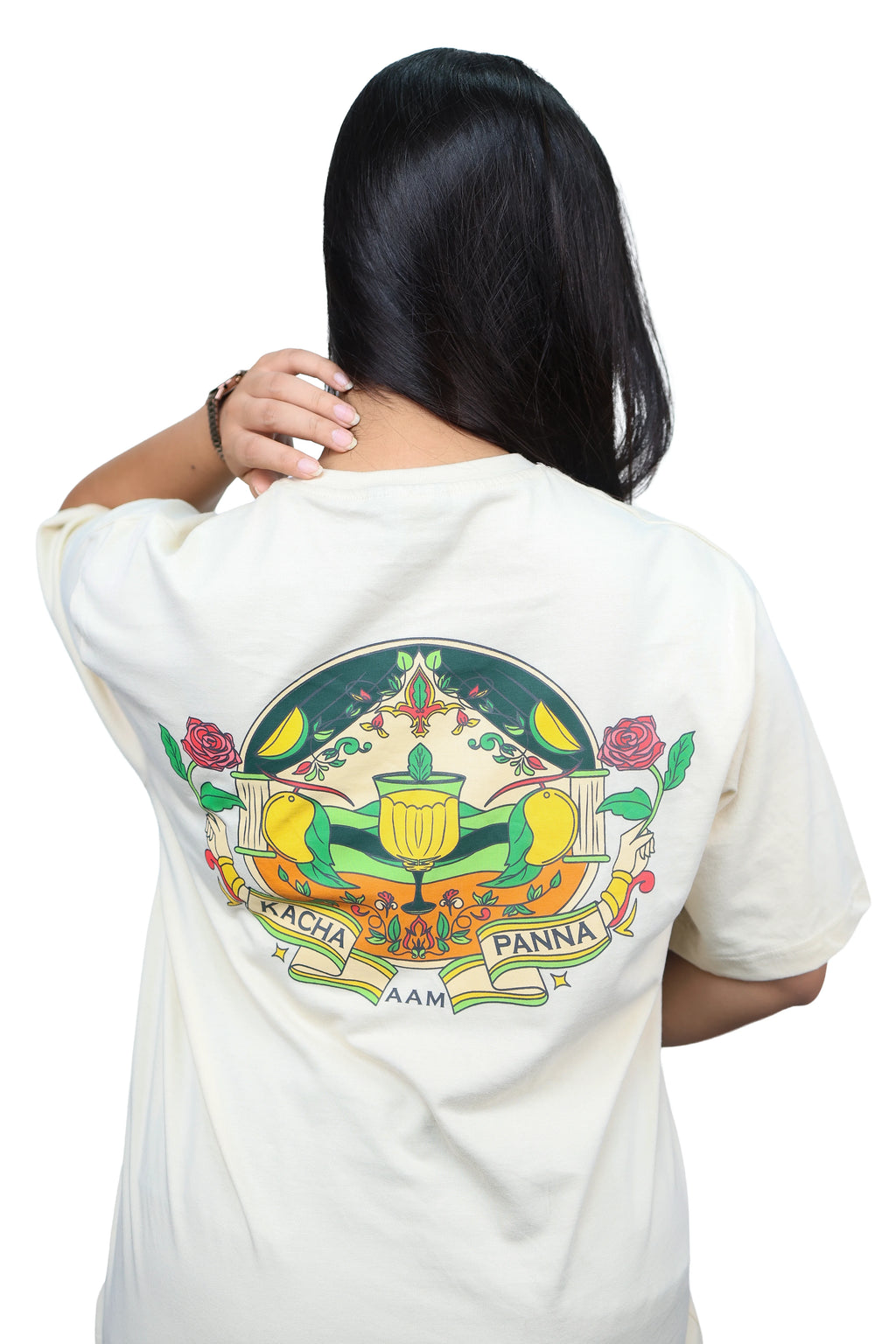 IndiThrob Aam Panna oversized T-shirt relaxed fit on model