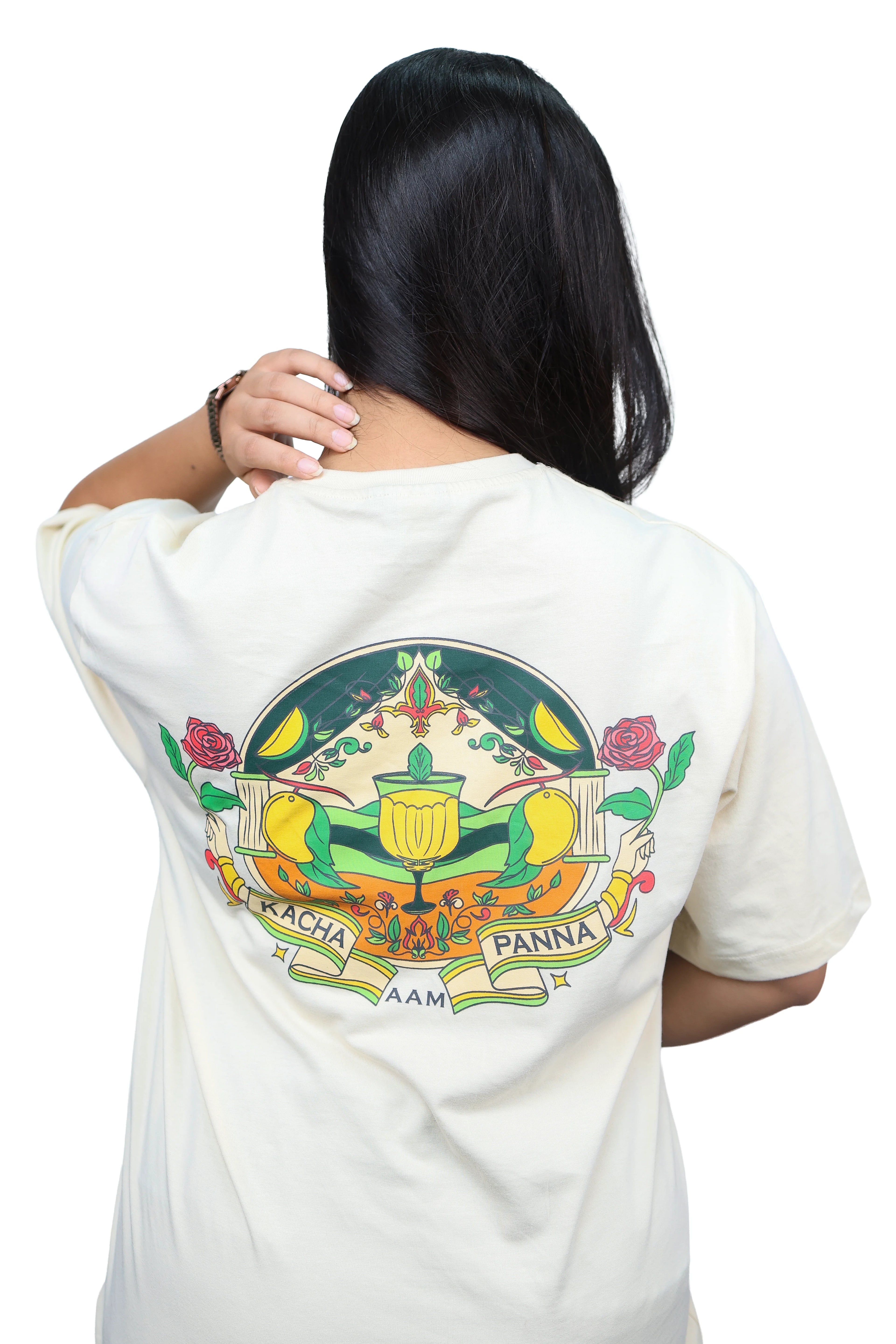 IndiThrob Aam Panna oversized T-shirt relaxed fit on model