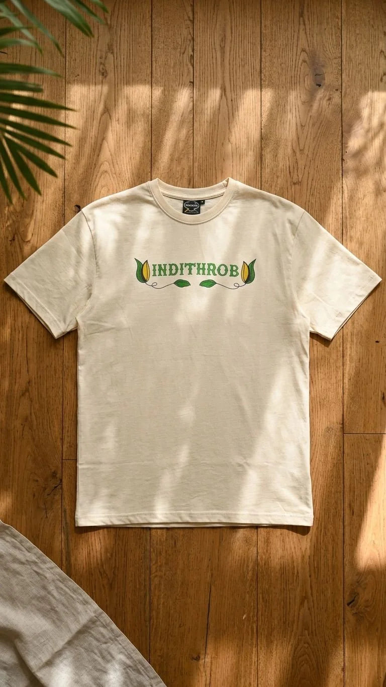 IndiThrob Aam Panna oversized T-shirt fabric and print detail