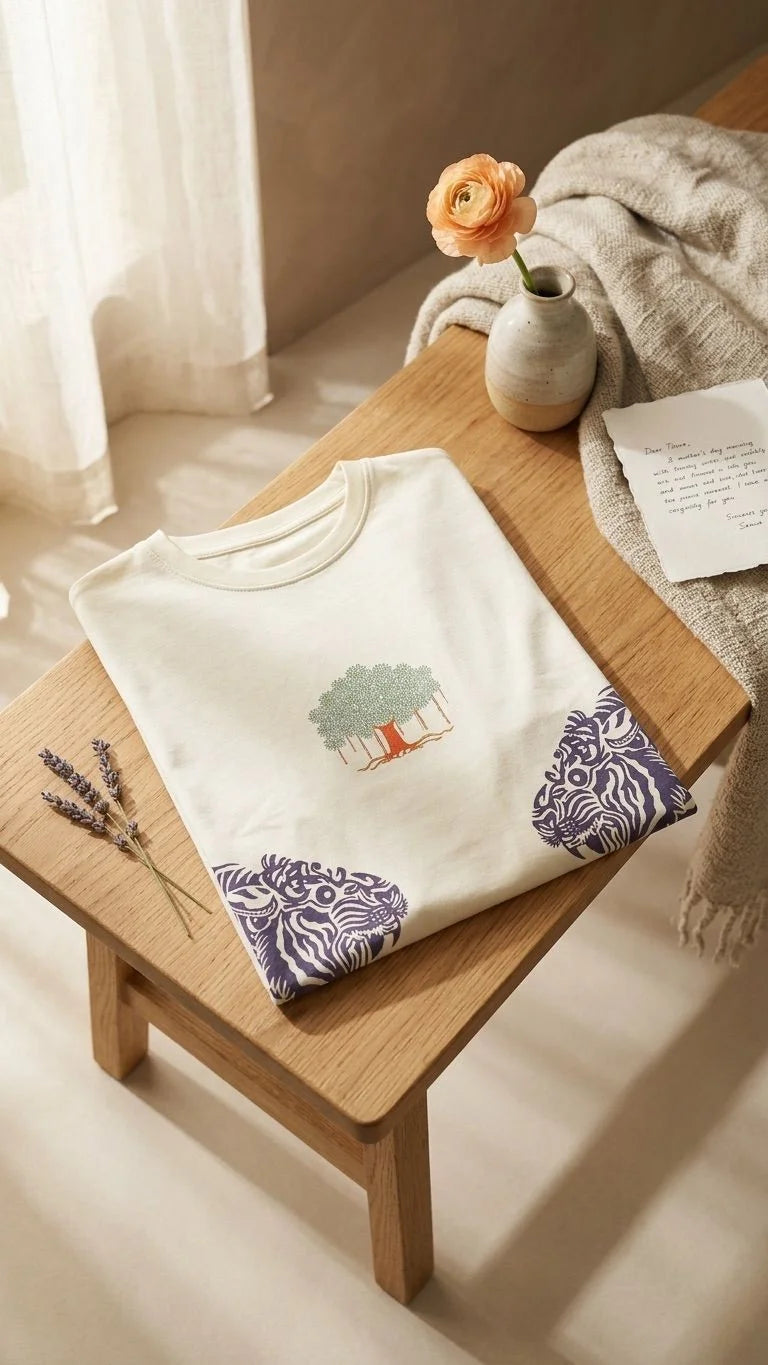 IndiThrob Tiger cream oversized T-shirt fabric and fit detail