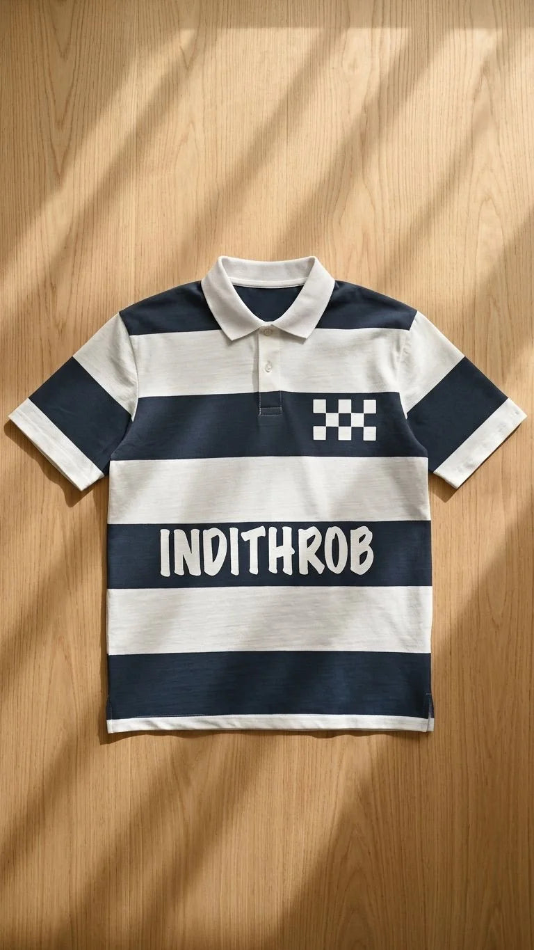 IndiThrob Classic Striped Polo T-Shirt stripe and fabric detail