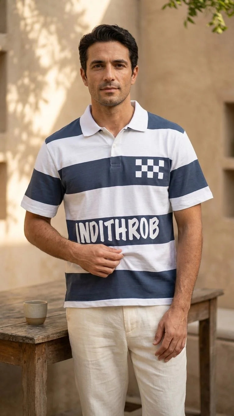 IndiThrob Classic Striped Polo T-Shirt front product view