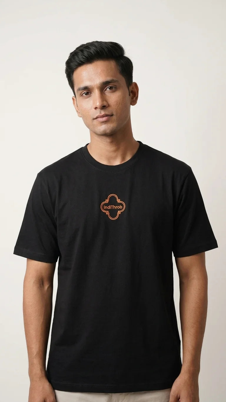 IndiThrob Horn Please black oversized T-shirt front lifestyle view