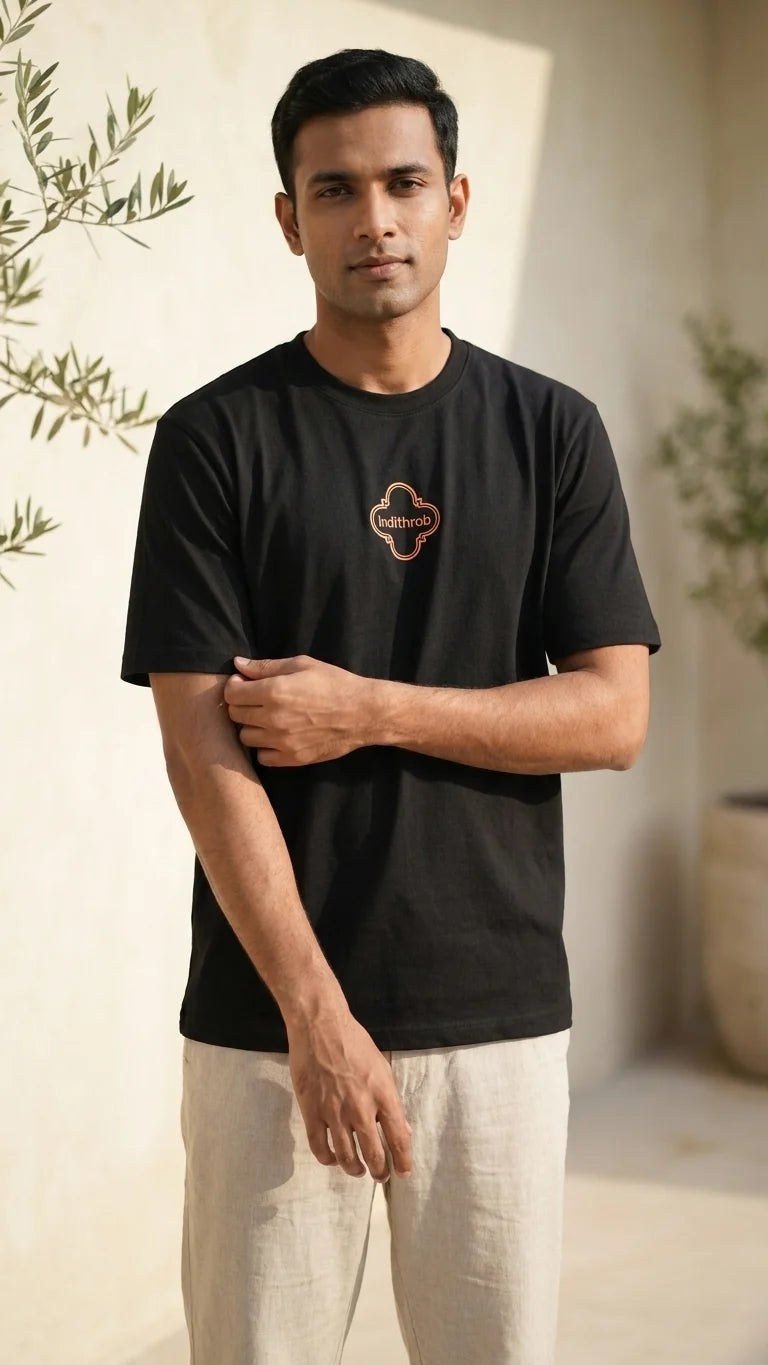IndiThrob Horn Please black oversized T-shirt front fit view