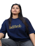 IndiThrob Chal Koi Nahi navy oversized T-shirt front close view