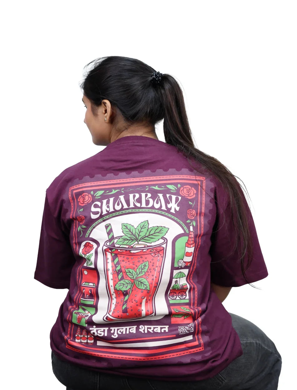 IndiThrob Sharbat maroon oversized T-shirt back view