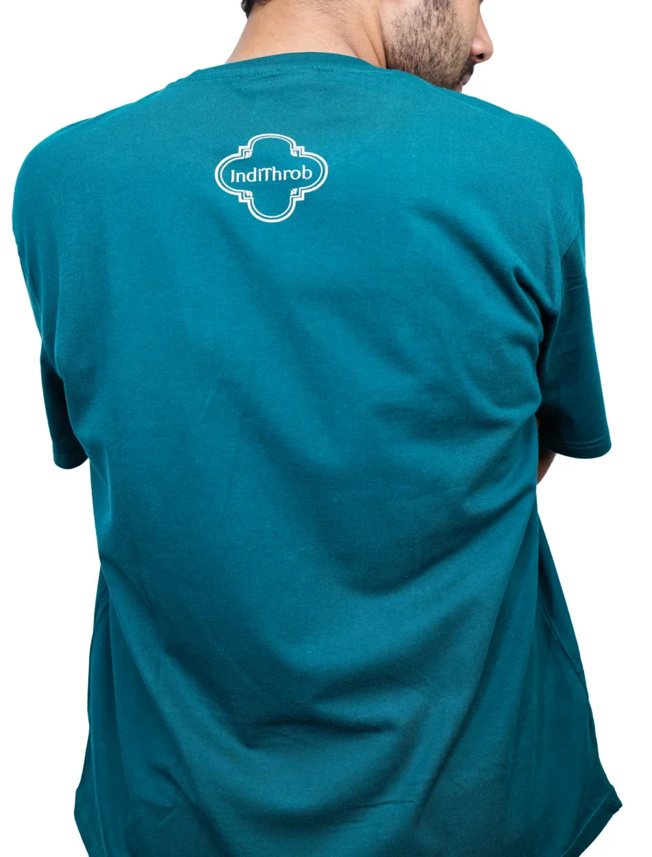 IndiThrob Tea Pot green oversized T-shirt back logo close-up
