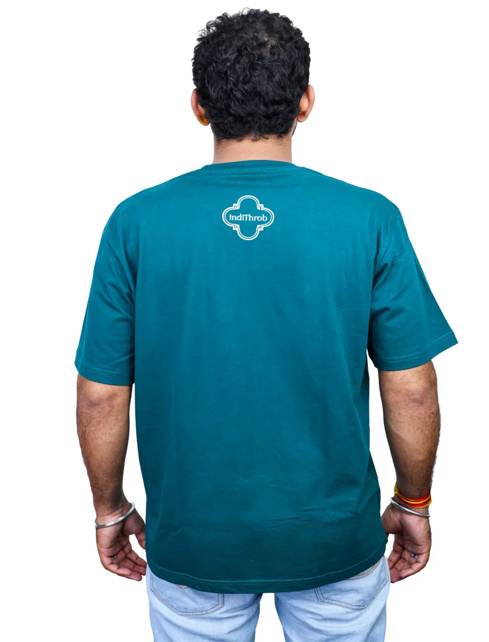 IndiThrob Tea Pot green oversized T-shirt back view on model