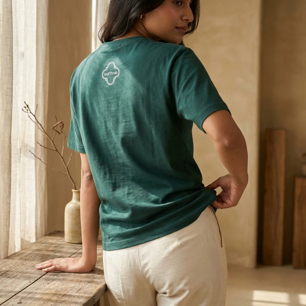 Back view of IndiThrob Tea Pot green oversized T-shirt