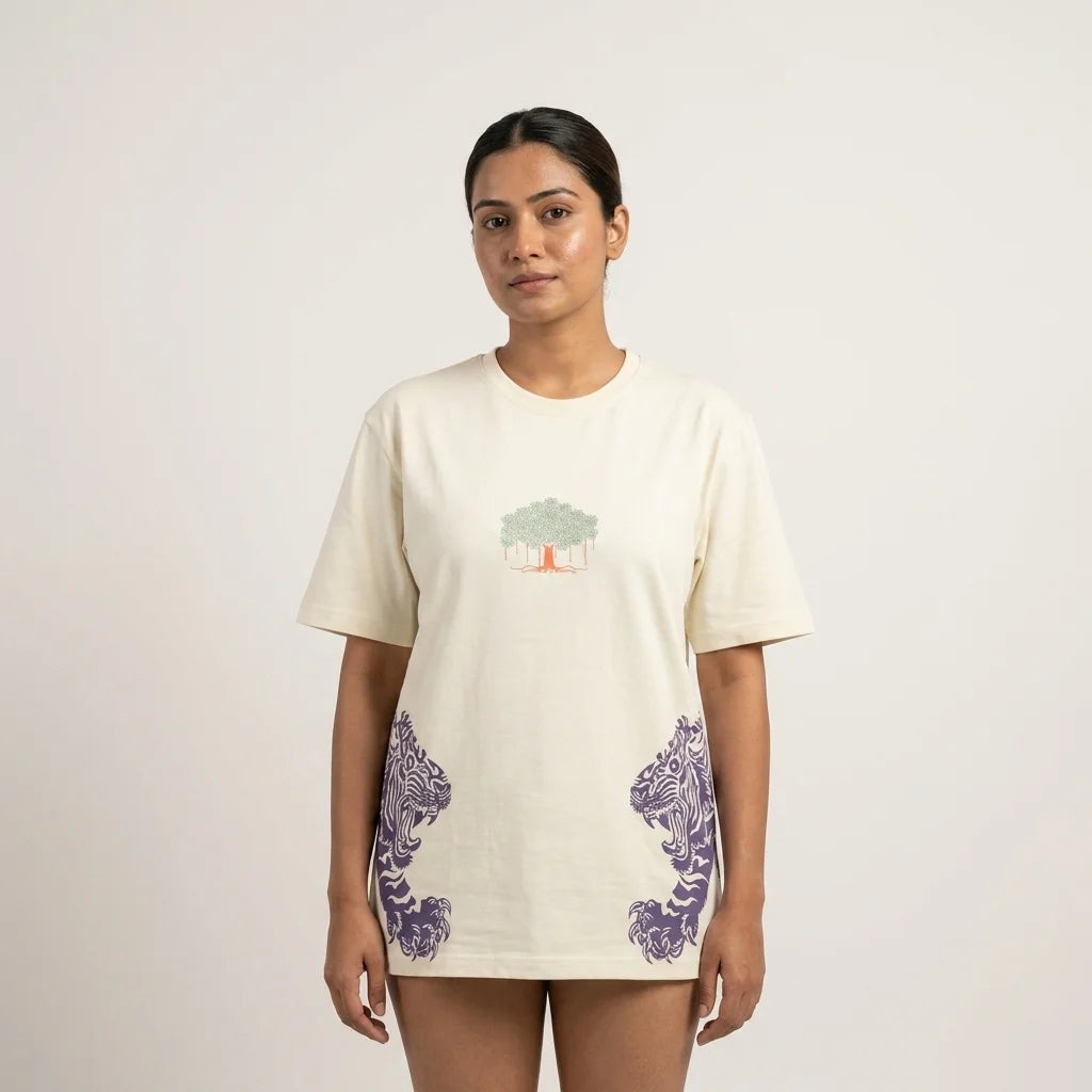 IndiThrob Tiger oversized T-shirt front lifestyle view